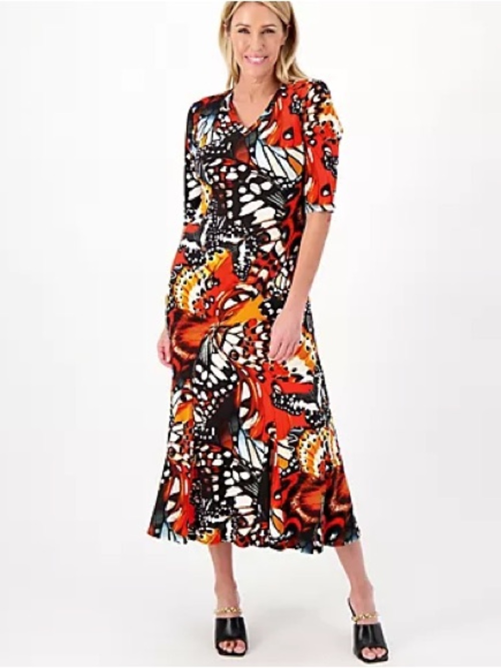 Attitudes by Renee Orange Butterfly Print Midi Dress